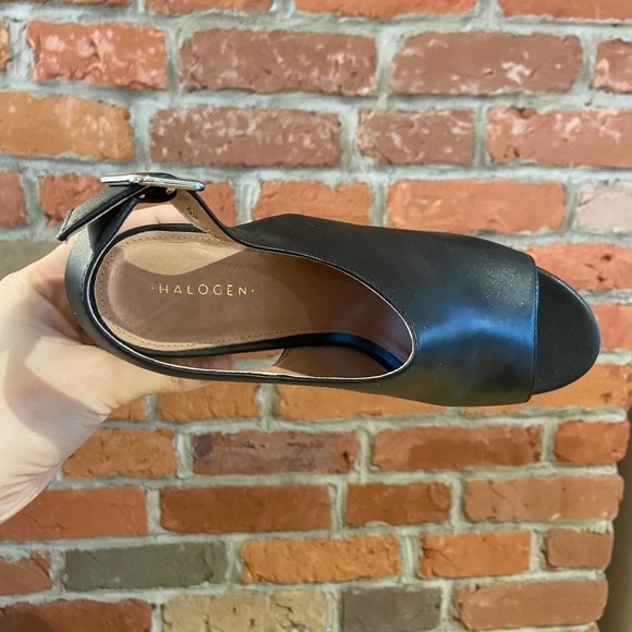 Halogen by Nordstrom Slingback Peep Toe Black Leather Chunky Heels - Picture 7 of 9